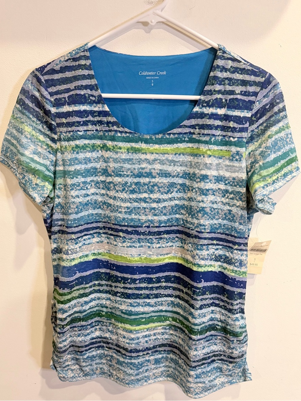 Coldwater Creek Soft Twilight Tee - NWT Striped Blue & Green Size Small